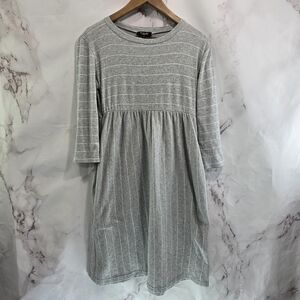 Roolee Dress Womens Small Gray White Striped T Shirt Long Sleeve Zip Pockets